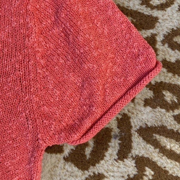 Liz Claiborne Linen blend knit sweater top Women’s Boxy V neck coral Beach L - Picture 3 of 8